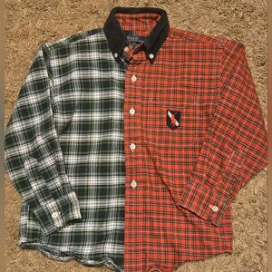 Polo Ralph Lauren Size 5 Split Plaid Red Green  Shirt Long Sleeve 100% Cotton